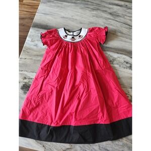 Lil Cactus Boutique Girls Red/Black Football Smocked Bishop Dress Size 6Y Cotton